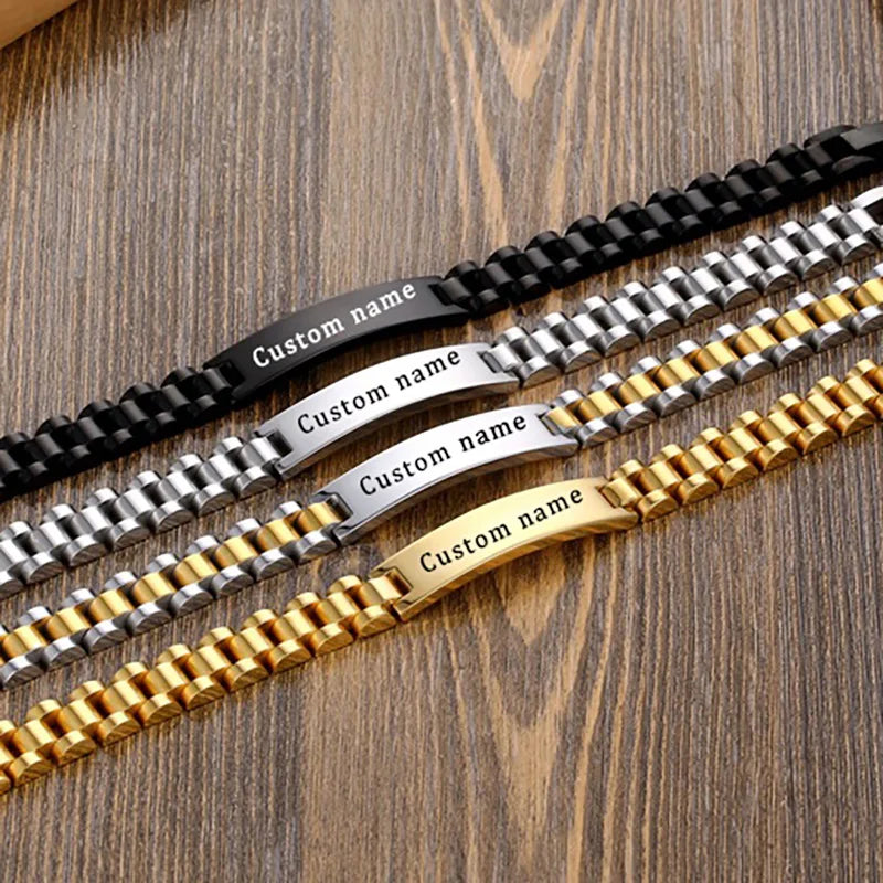 Custom Engraved Name Bracelet -Stainless Steel Chain for Men & Women