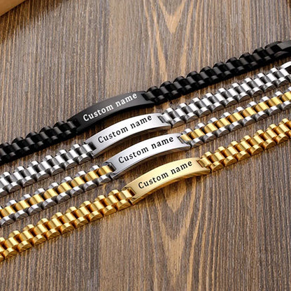 Custom Engraved Name Bracelet -Stainless Steel Chain for Men & Women