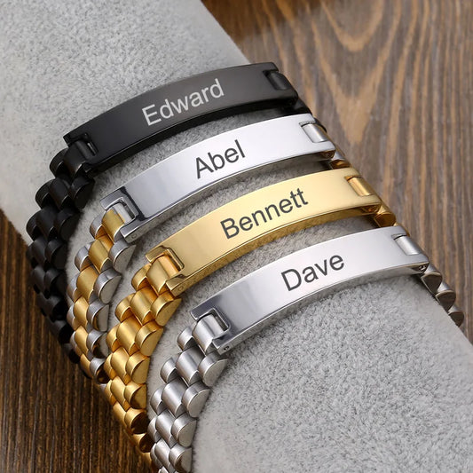 Custom Engraved Name Bracelet -Stainless Steel Chain for Men & Women